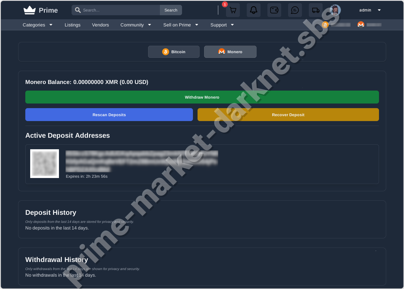 Prime Darknet Market Monero wallet interface